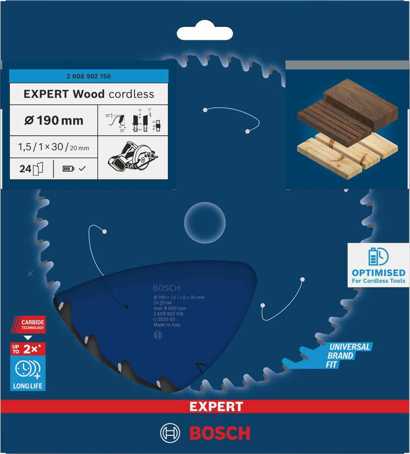 Bosch EXPERT Wood akuga ringsae tera 190mm T24.
